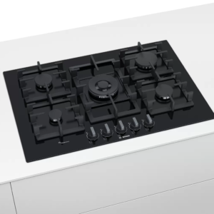 Cooktop a gás de vidro preto com 5 queimadores